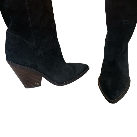 New Sam Edelman 6 M Indigo Pointed Toe Knee High Boot Womens Black Suede EUC - Picture 5 of 6